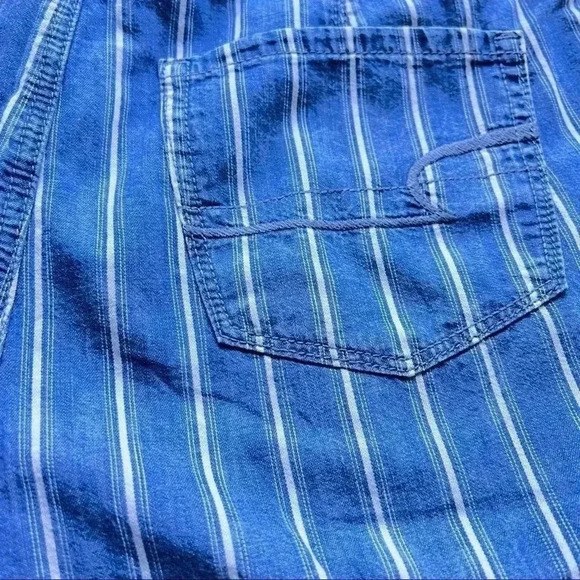 WOMENS AMERICAN EAGLE•DENIM STRIPED TIE FRONT HIGH RISE PAPER BAG SHORTS•SIZE 8• - Picture 5 of 6